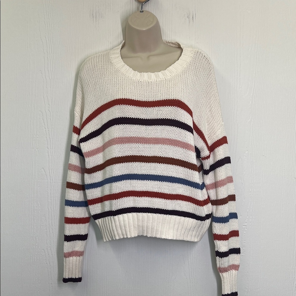 EVEREVE - Emma Crew Neck Colorful Stripe Knit Long SleeveSweater Size Medium